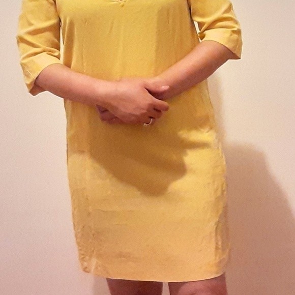 Zara Basic Yellow Shift Quarter Sleeves Dress Small - Picture 7 of 10